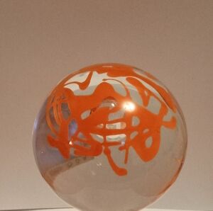 Vintage Handmade Czech Republic Orange Scribble Lines Paperweight 3 "